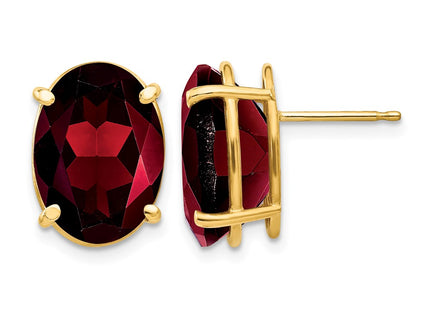 14K gold garnet oval earrings