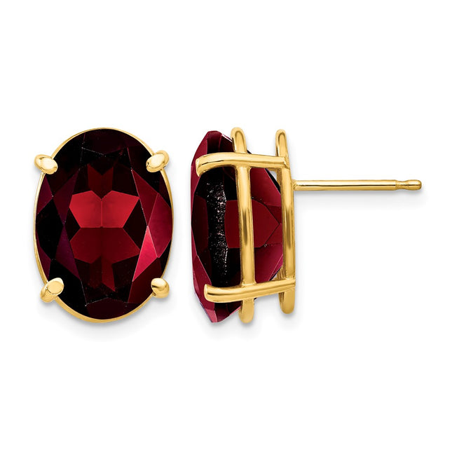 14k Oval Garnet Earrings, 14 x 10mm
