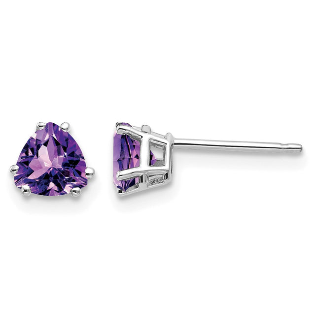 14k White Gold Trillion Amethyst Earrings, 6 x 5mm
