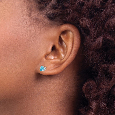 14K White Gold Trillion Blue Topaz Earrings, 6 x 5mm