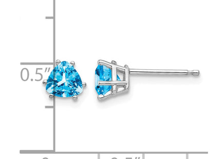 14K white gold blue topaz earrings, further view