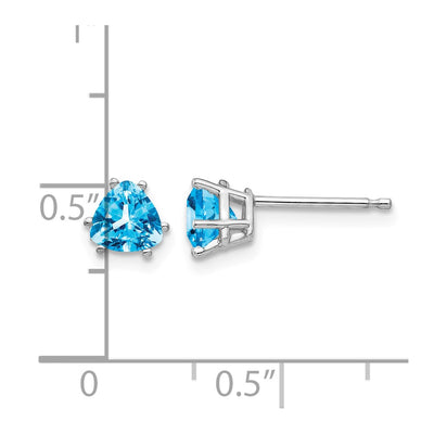 14K White Gold Trillion Blue Topaz Earrings, 6 x 5mm