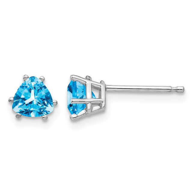 14k White Gold Trillion Blue Topaz Earrings, 6 x 5mm