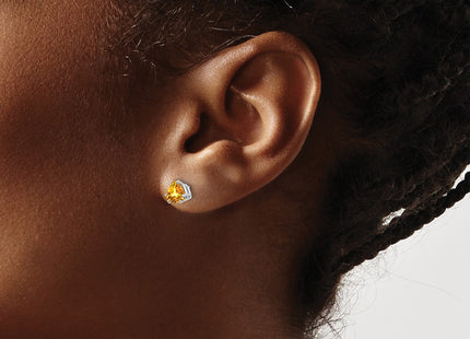 14K white gold citrine stud earrings, another view