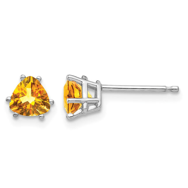 14k White Gold Citrine Trillion Stud Earrings, 6 x 5mm