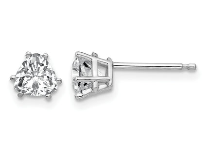 14k White Gold Cubic Zirconia Trillion Stud Earrings, 6 x 5mm