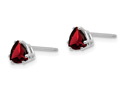 14k White Gold Garnet Trillion Stud Earrings, 6 x 5mm