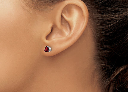 14k White Gold Garnet Trillion Stud Earrings, 6 x 5mm