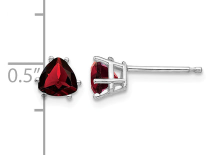 14k White Gold Garnet Trillion Stud Earrings, 6 x 5mm