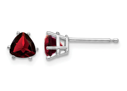 14k White Gold Garnet Trillion Stud Earrings, 6 x 5mm