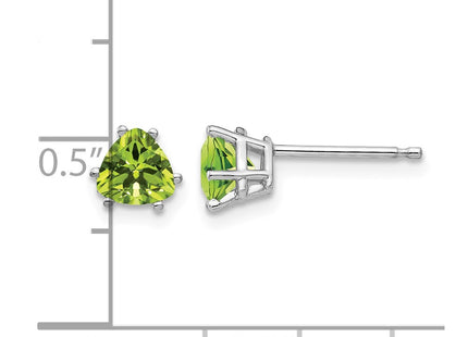 14K white gold peridot stud earrings, further view