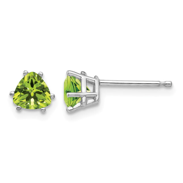 14k White Gold Peridot Trillion Stud Earrings, 6 x 5mm