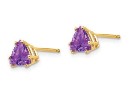 14k Trillion Amethyst Earrings, 6 x 6mm
