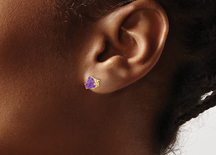 14k Trillion Amethyst Earrings, 6 x 6mm