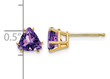 14k Trillion Amethyst Earrings, 6 x 6mm