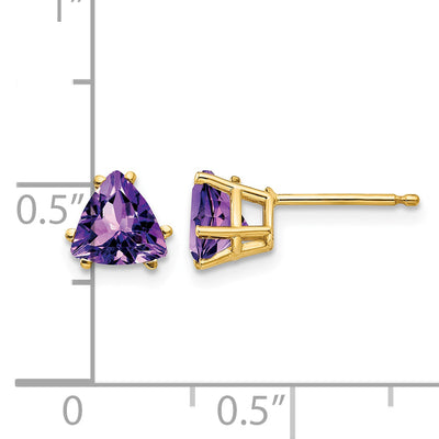 14K Trillion Amethyst Earrings, 6 x 6mm