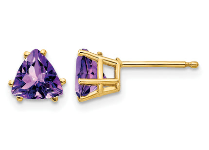 14k Trillion Amethyst Earrings, 6 x 6mm
