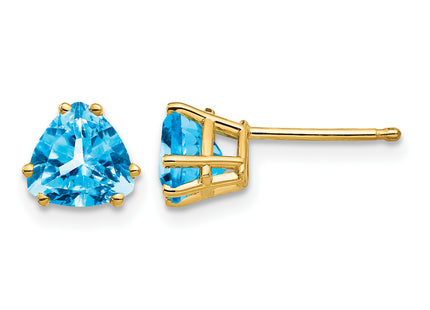 14k Trillion Blue Topaz Earrings, 6 x 6mm