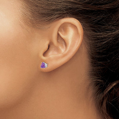 14K White Gold Trillion Amethyst Earrings, 7 x 6mm