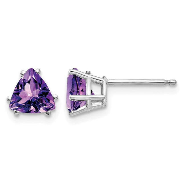 14k White Gold Trillion Amethyst Earrings, 7 x 6mm