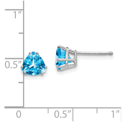 14K White Gold Trillion Blue Topaz Earrings, 7 x 6mm