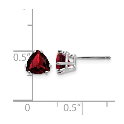 14K White Gold Trillion Garnet Earrings, 7 x 6mm