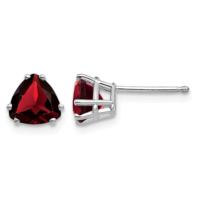 14k White Gold Trillion Garnet Earrings, 7 x 6mm