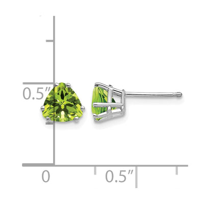 14K White Gold Trillion Peridot Earrings, 7 x 6mm