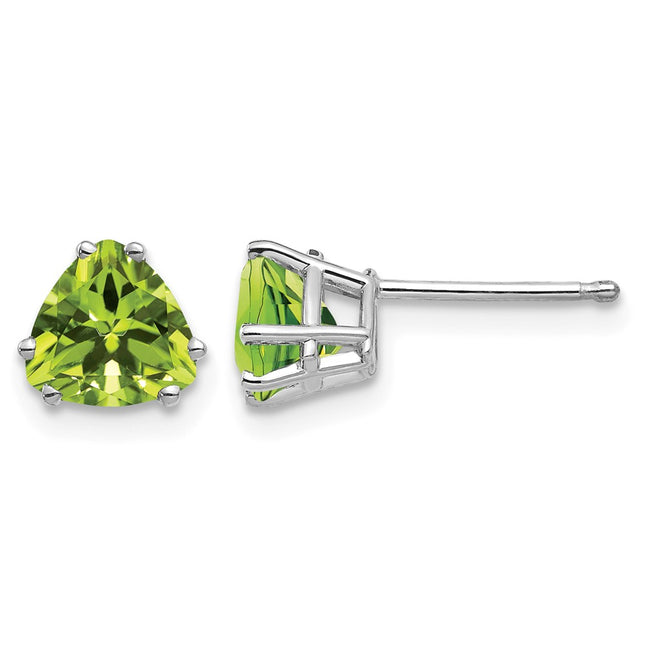 14k White Gold Trillion Peridot Earrings, 7 x 6mm