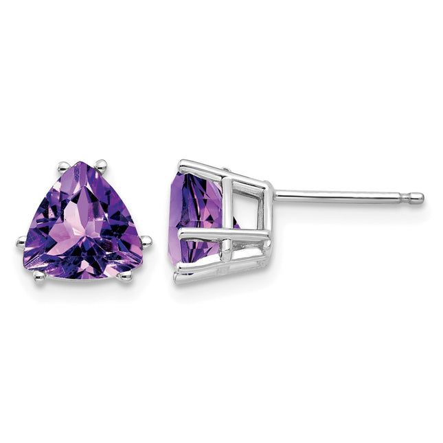 14k White Gold Trillion Amethyst Earrings, 8 x 7mm