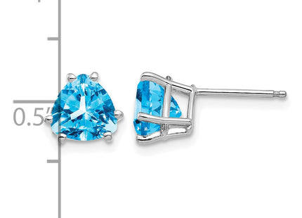 14K white gold blue topaz earrings, further view