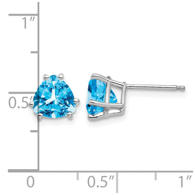 14K White Gold Trillion Blue Topaz Earrings, 8 x 7mm
