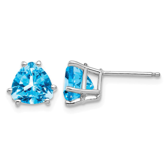 14k White Gold Trillion Blue Topaz Earrings, 8 x 7mm