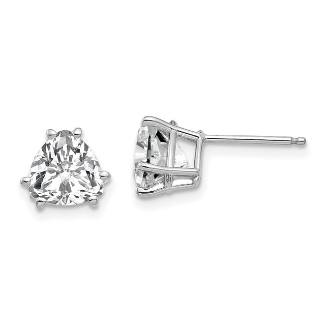 14k White Gold Cubic Zirconia Trillion Stud Earrings, 8 x 7mm