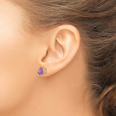 14K Trillion Amethyst Earrings, 9 x 9mm