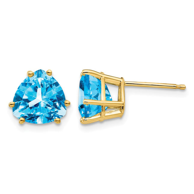 14k Trillion Blue Topaz Earrings, 9 x 9mm