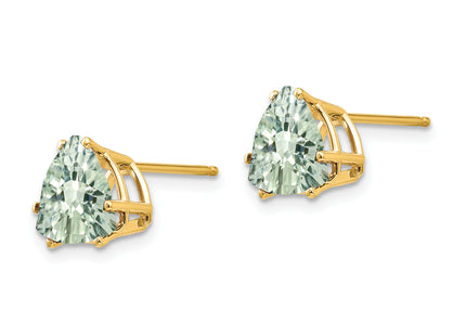 14k Trillion Checker-Cut Green Quartz Earrings, 9 x 9mm