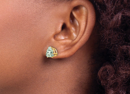 14k Trillion Checker-Cut Green Quartz Earrings, 9 x 9mm