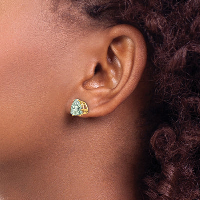 14K Trillion Checker-Cut Green Quartz Earrings, 9 x 9mm