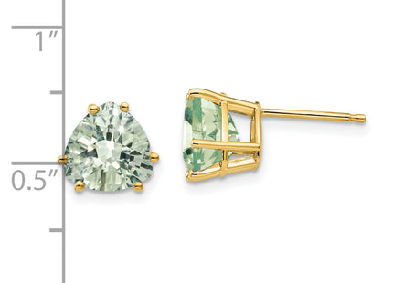 14k Trillion Checker-Cut Green Quartz Earrings, 9 x 9mm
