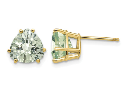 14k Trillion Checker-Cut Green Quartz Earrings, 9 x 9mm