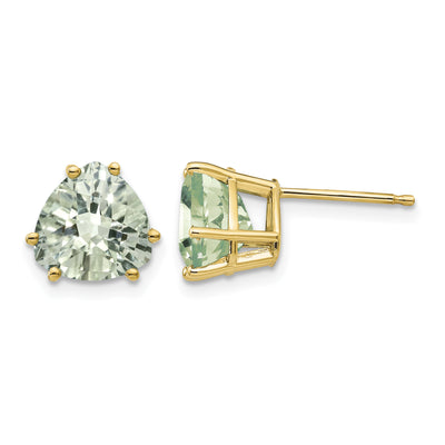 14K Trillion Checker-Cut Green Quartz Earrings, 9 x 9mm