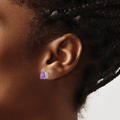 14K White Gold Amethyst Trillion Stud Earrings