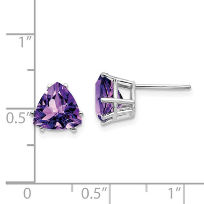 14K White Gold Amethyst Trillion Stud Earrings