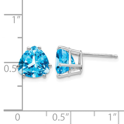 14K White Gold Trillion Blue Topaz Earrings, 9 x 8mm
