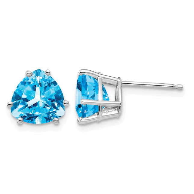 14k White Gold Trillion Blue Topaz Earrings, 9 x 8mm