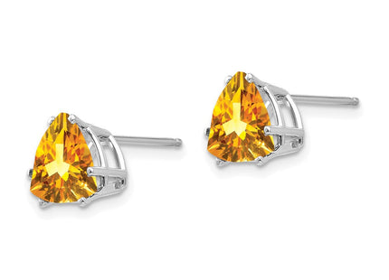 14k White Gold Citrine Trillion Stud Earrings (Style XE96WCI)