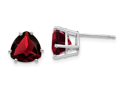 14k White Gold Garnet Trillion Stud Earrings (Style XE96WGA)