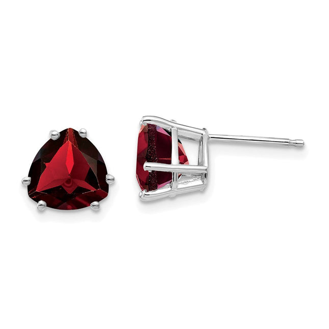 14k White Gold Garnet Trillion Stud Earrings, 9 x 8mm