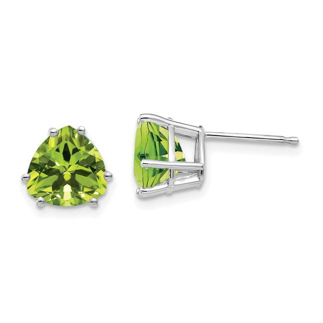 14k White Gold Peridot Trillion Stud Earrings, 9 x 8mm